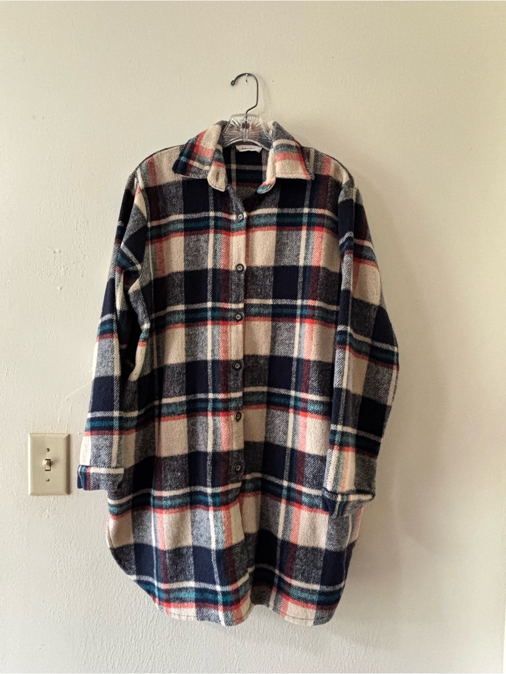 ADORA Navy, Cream & Red Plaid Teddy Shacket